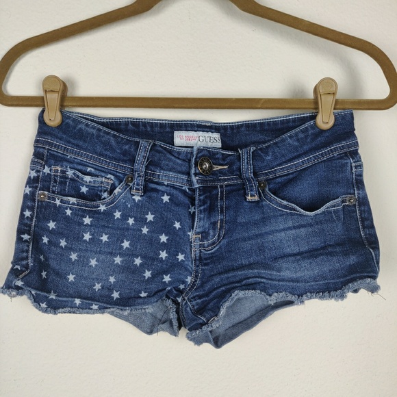 Guess Pants - Guess denim booty shorts w/ stars & raw hem